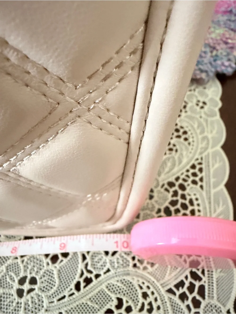 Quilted Light Beige Satchel with Detachable Strap